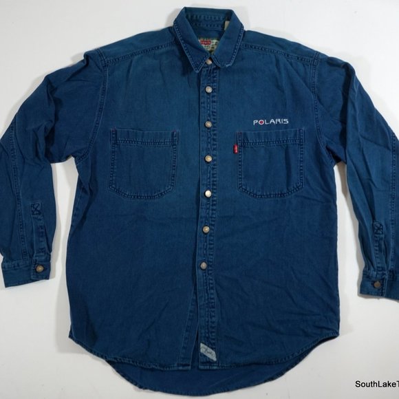 Vintage Levi's Polaris Snowmobiles Logo Denim L/S Sz Men's Medium - Picture 1 of 8